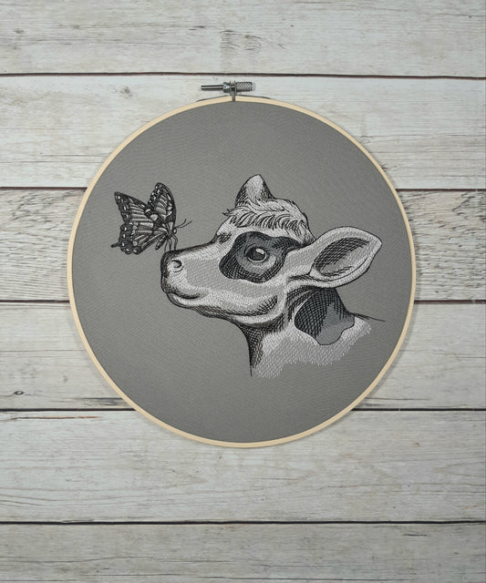 Finished Embroidery, Cow Wall Decor, 10 inch hoop, Embroidered hoop art, Cow Wall Hanging