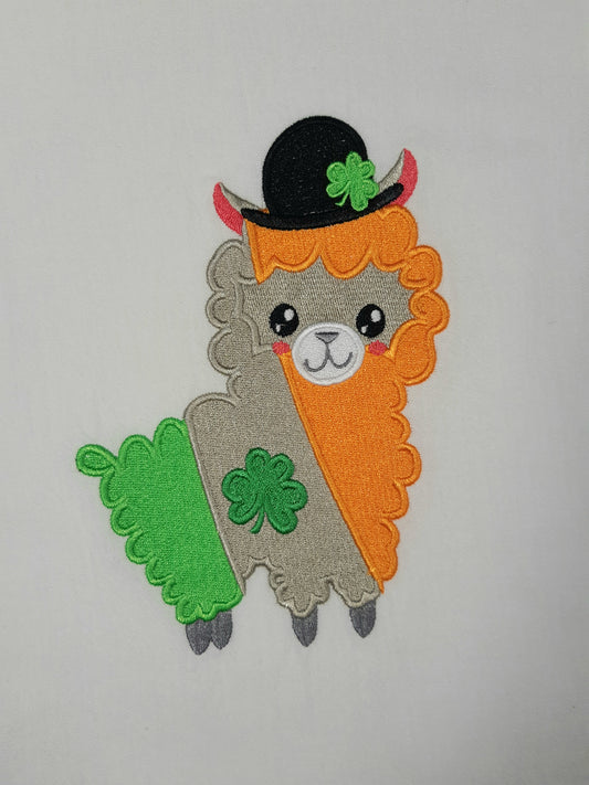 Llama Flour Sack Towel, St. Patrick's Day, Embroidered Towel, Decorative Towel