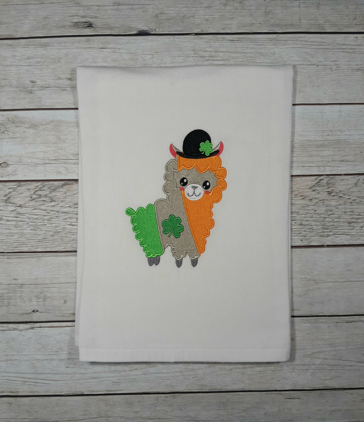 Llama Flour Sack Towel, St. Patrick's Day, Embroidered Towel, Decorative Towel