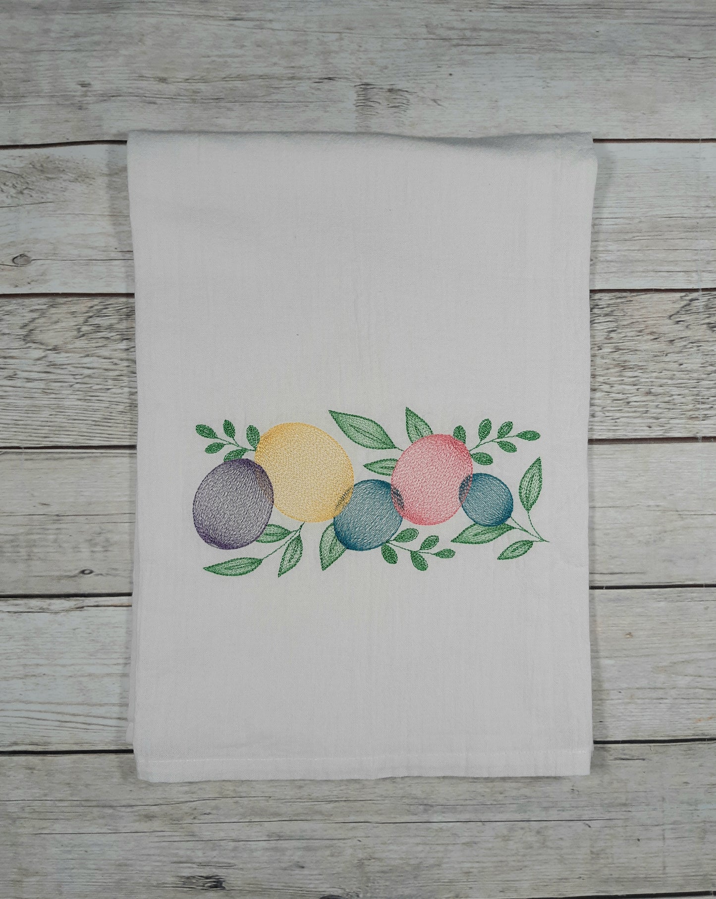 Easter Tea Towel, Easter Egg Flour Sack Kitchen Tea Towel, Embroidered Spring Design Towel