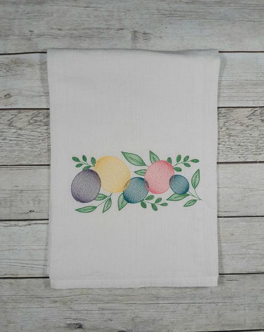 Easter Tea Towel, Easter Egg Flour Sack Kitchen Tea Towel, Embroidered Spring Design Towel