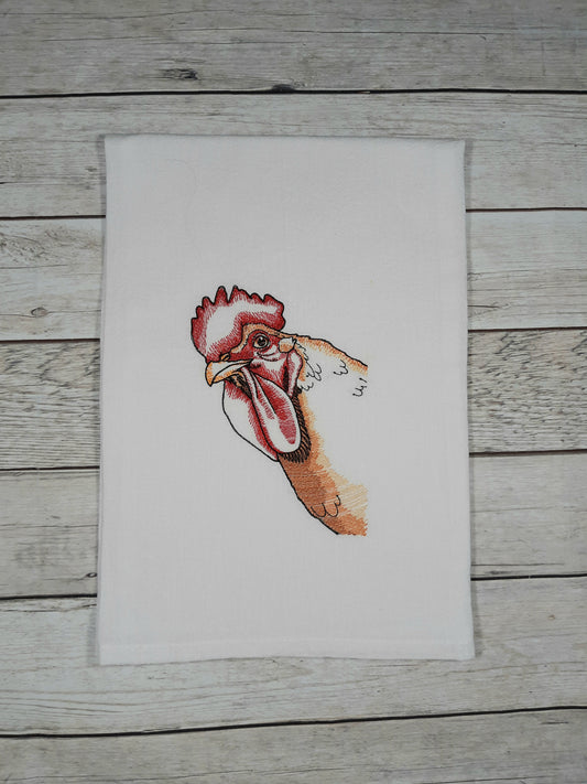 Rooster Tea Towel, Embroidered Towel, Flour Sack Kitchen Tea Towel, Farmhouse Dish Towel