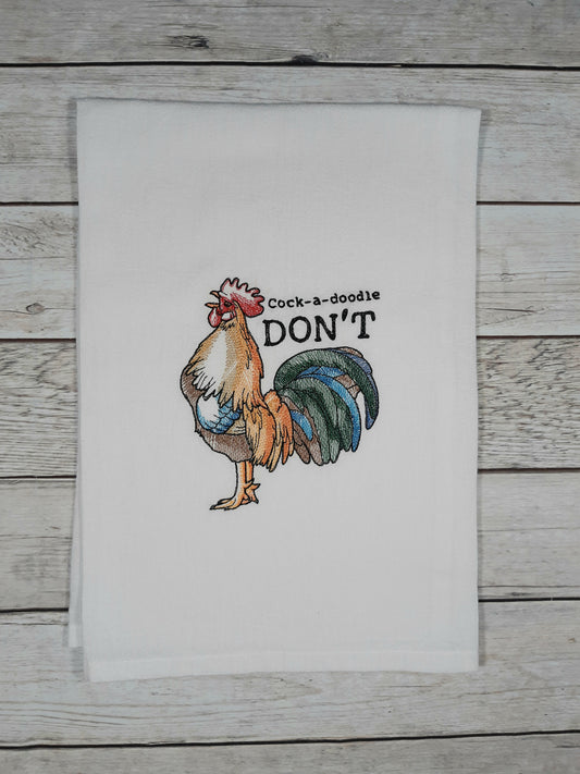 Rooster Tea Towel, Flour Sack Kitchen Tea Towel, Embroidered Rooster Towel, Funny Dish Towel