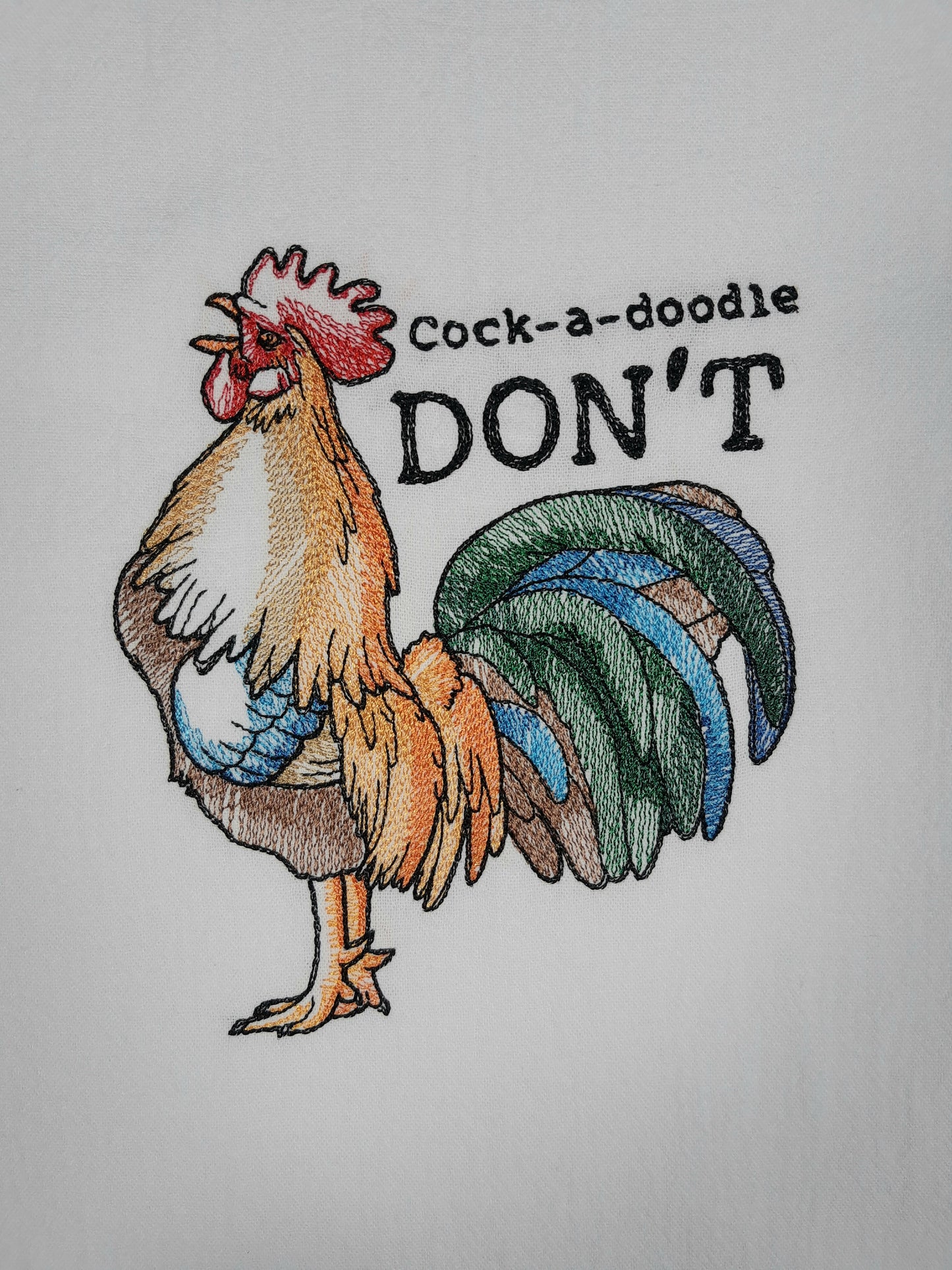 Rooster Tea Towel, Flour Sack Kitchen Tea Towel, Embroidered Rooster Towel, Funny Dish Towel