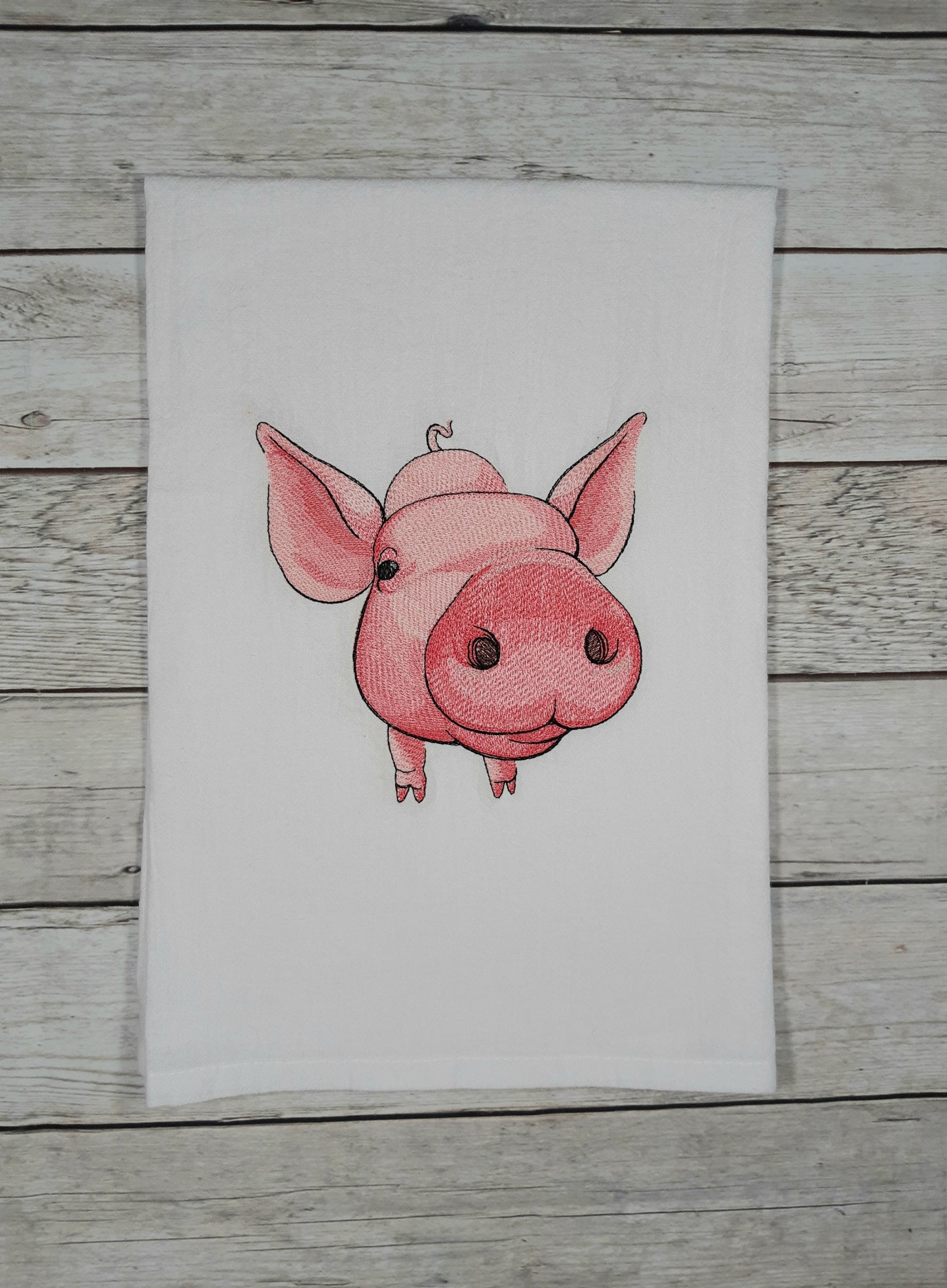 Pig Tea Towel, Flour Sack Kitchen Tea Towel, Embroidered Pig Towel, Funny Dish Towel