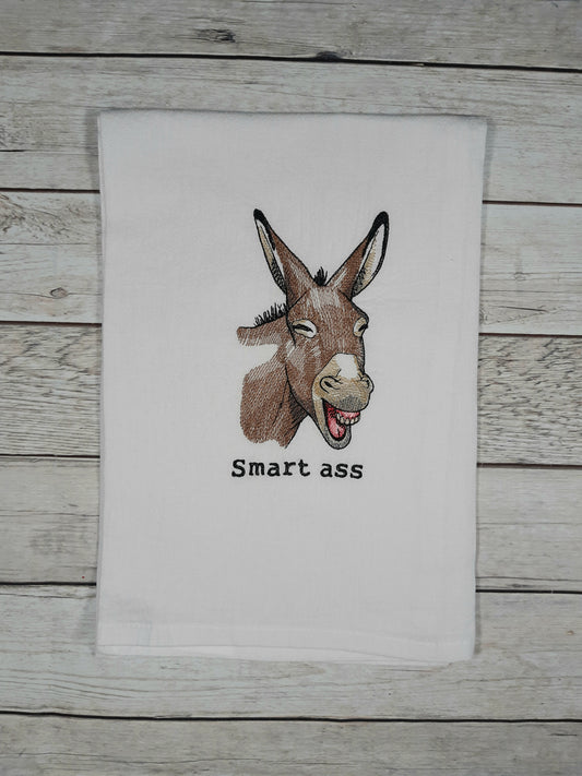 Donkey Tea Towel, Flour Sack Kitchen Tea Towel, Embroidered Towel, Funny Dish Towel, Farmhouse Decor