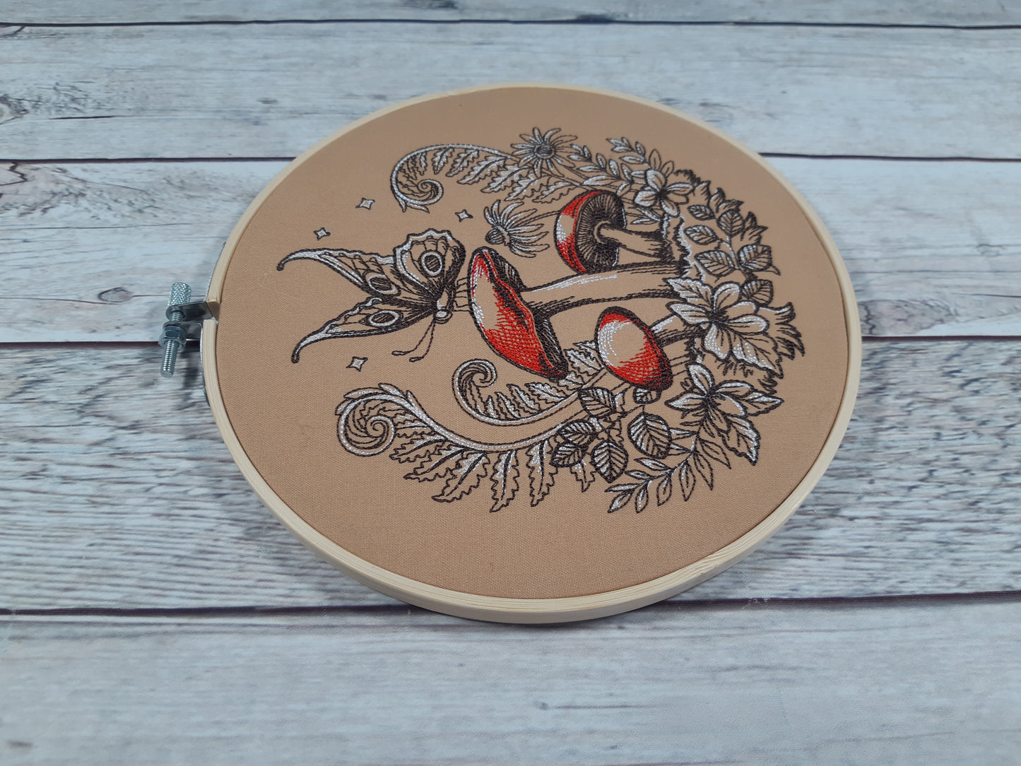 Mushroom Embroidered Hoop Art, 8" Hoop