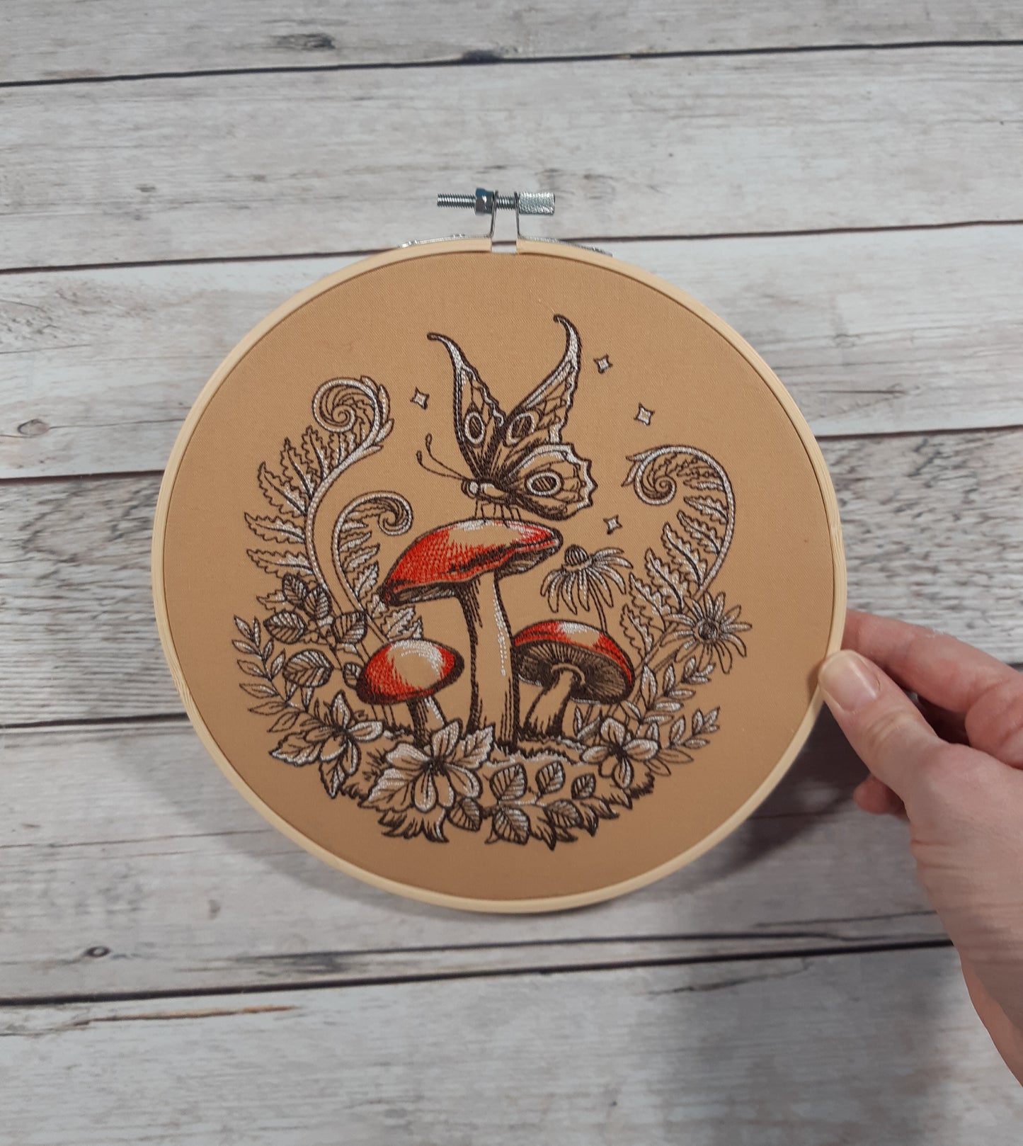 Mushroom Embroidered Hoop Art, 8" Hoop