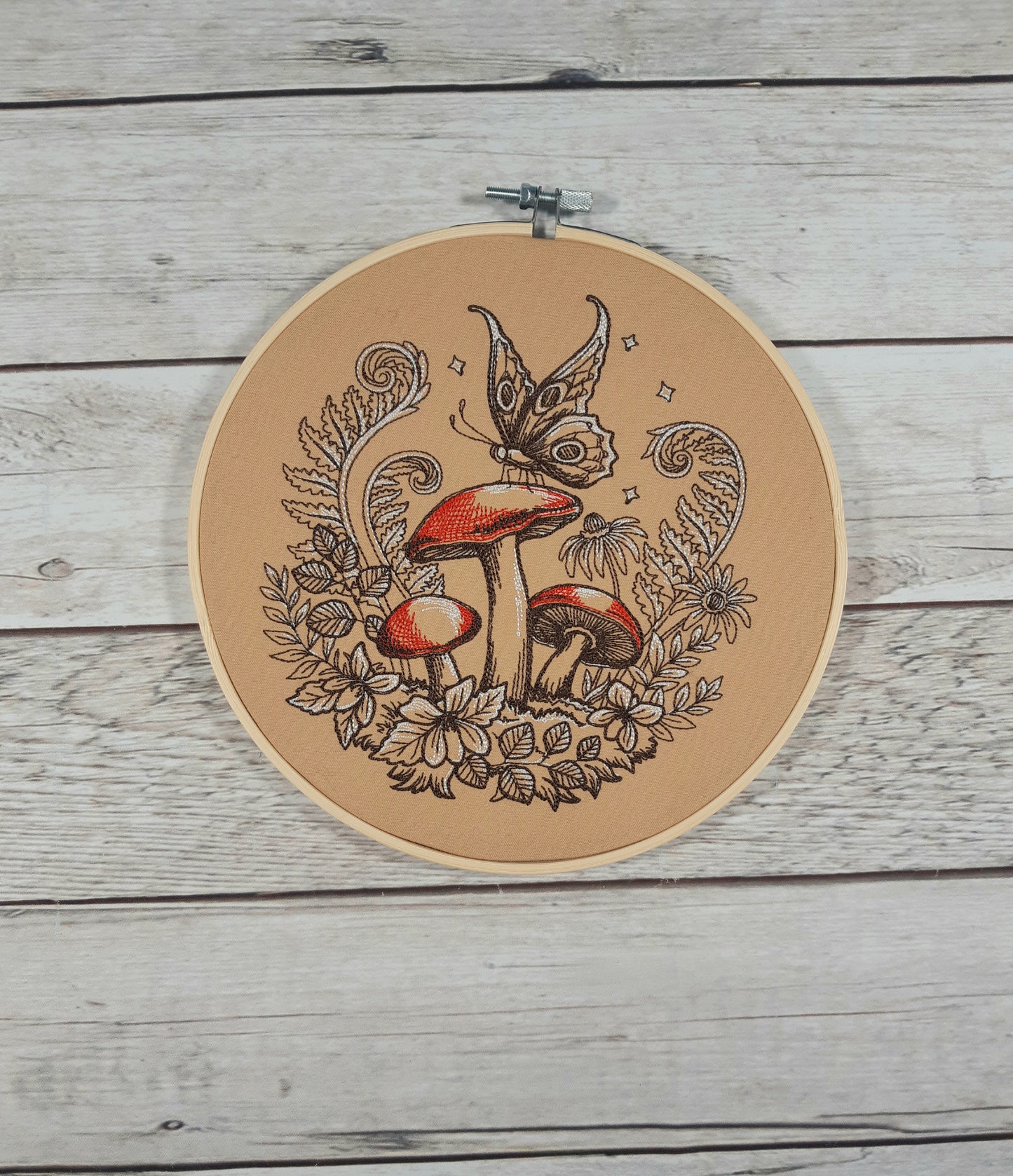 Mushroom Embroidered Hoop Art, 8" Hoop