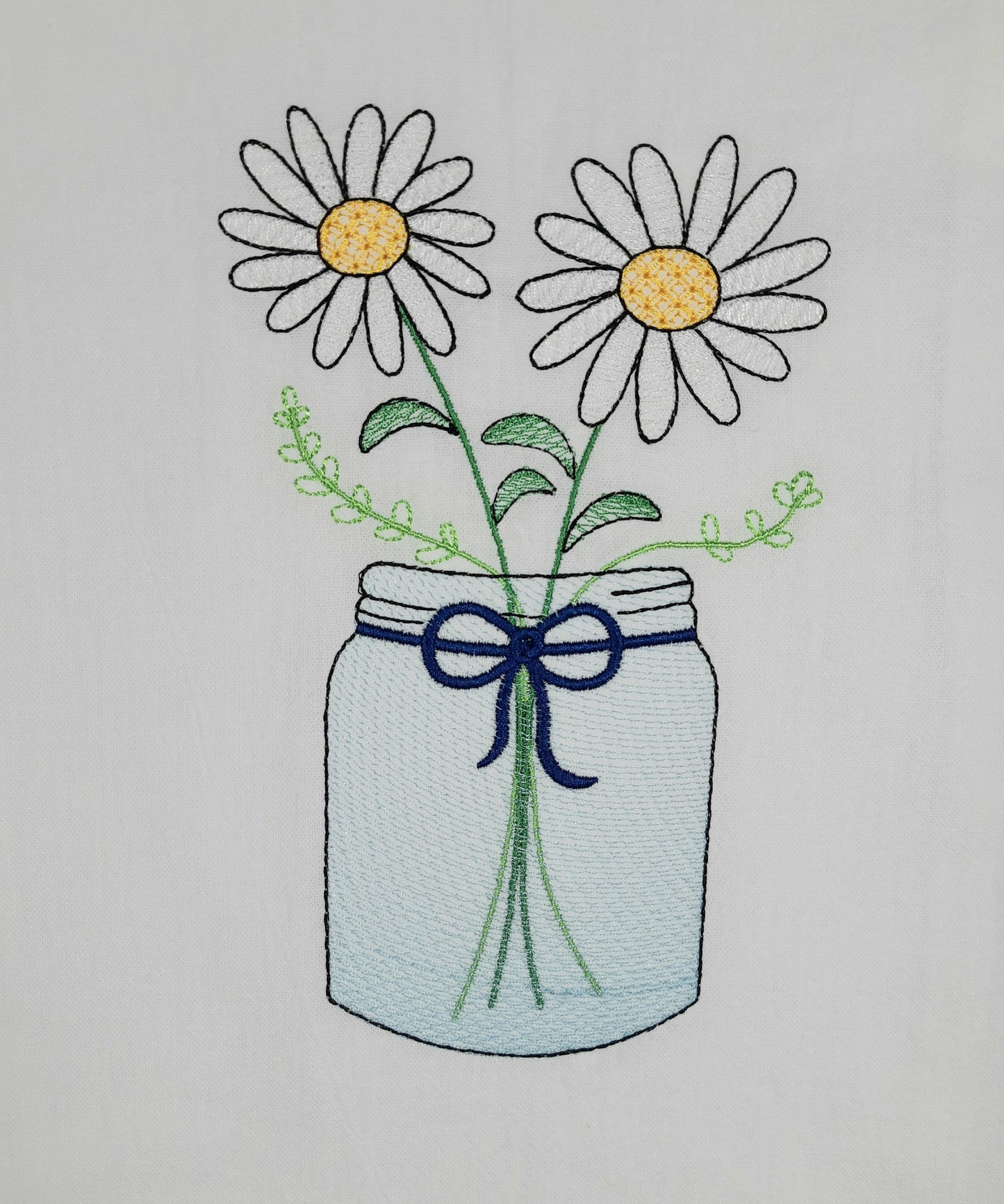 Daisy Tea Towel, Embroidered Dish Towel, Summer Decor, Flour Sack Towel