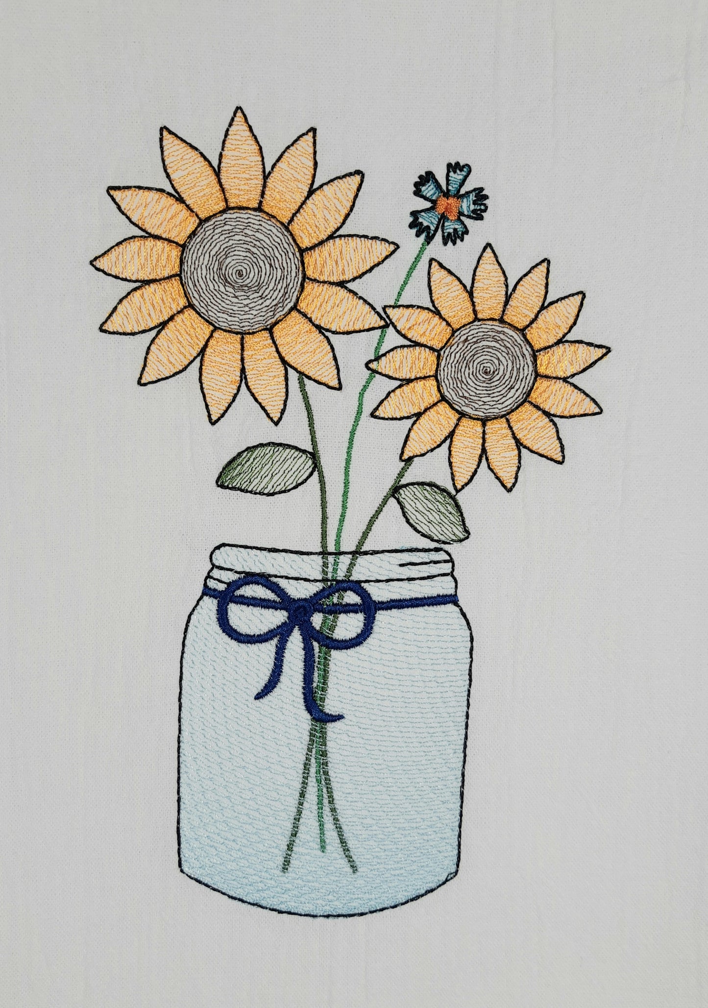 Sunflower Tea Towel, Embroidered Dish Towel, Summer Decor