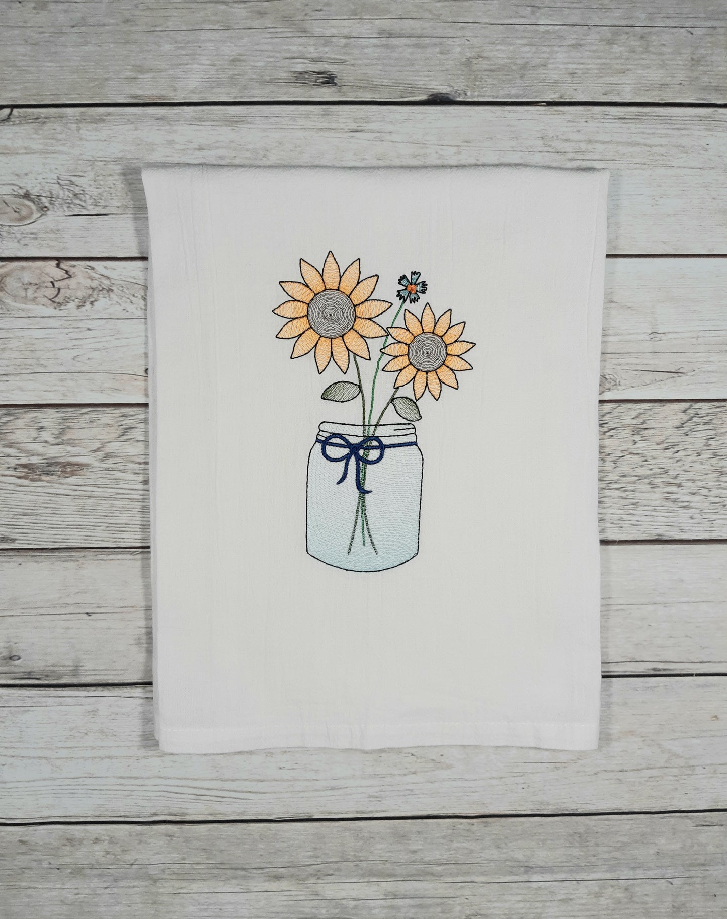 Sunflower Tea Towel, Embroidered Dish Towel, Summer Decor