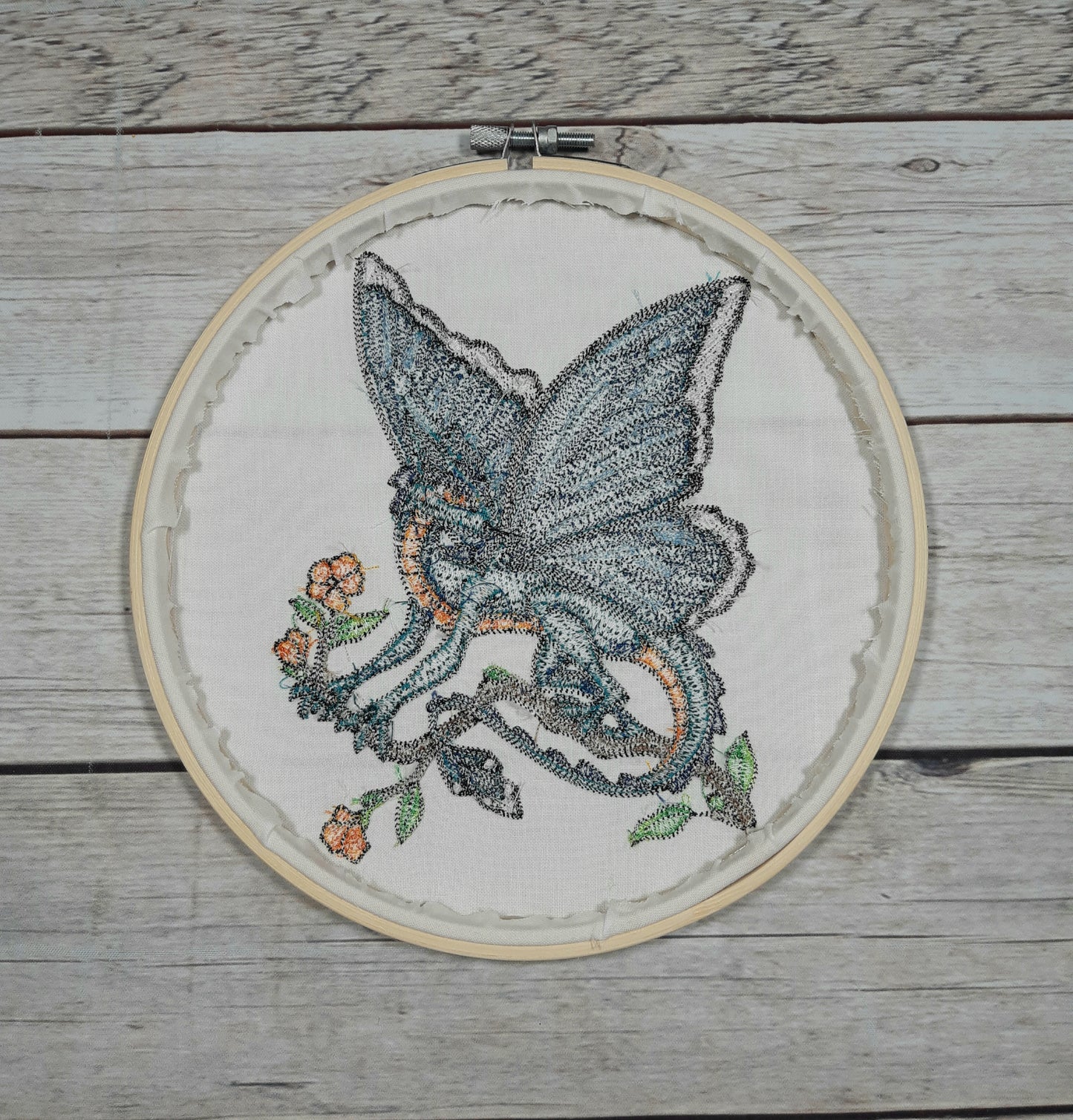 Butterfly Dragon Wall Decor, 8 inch hoop, Embroidered Hoop, Summer Wall Decor