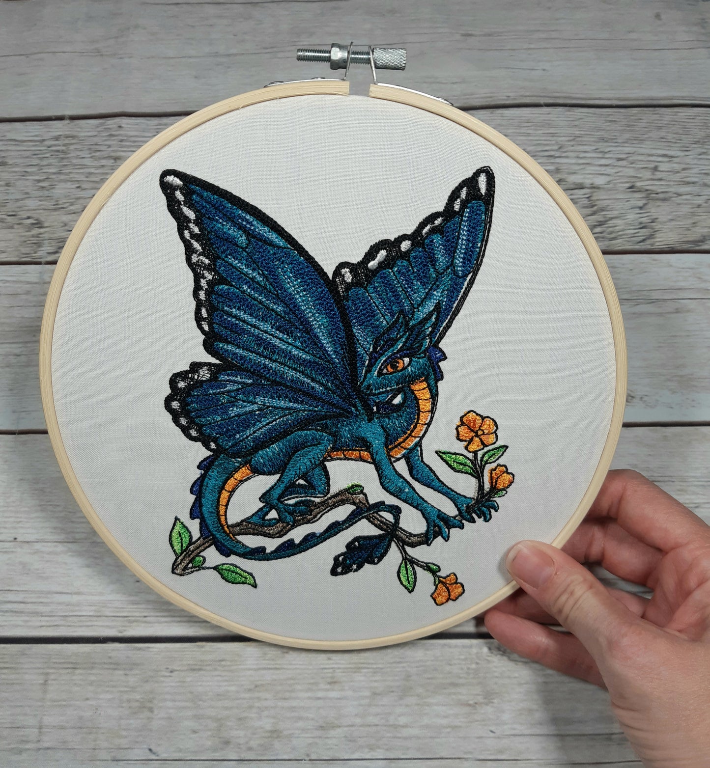 Butterfly Dragon Wall Decor, 8 inch hoop, Embroidered Hoop, Summer Wall Decor