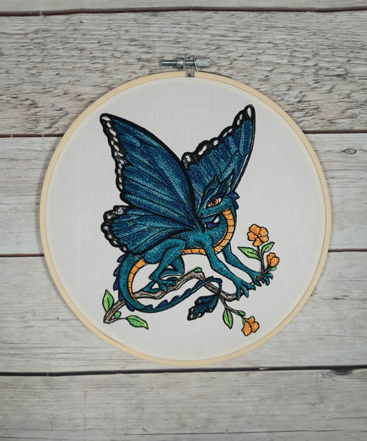 Butterfly Dragon Wall Decor, 8 inch hoop, Embroidered Hoop, Summer Wall Decor