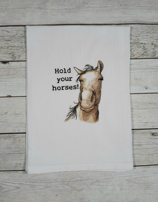 Horse Tea Towel,  Embroidered Kitchen Towel, Farmhouse Decor, Funny Animal Towel