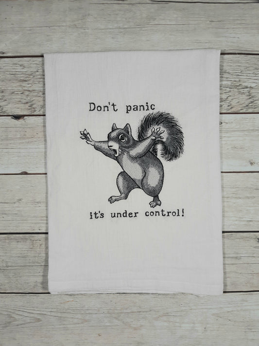 Squirrel Tea Towel, Embroidered Kitchen Towel, Flour Sack Towel, Funny Animal Towel