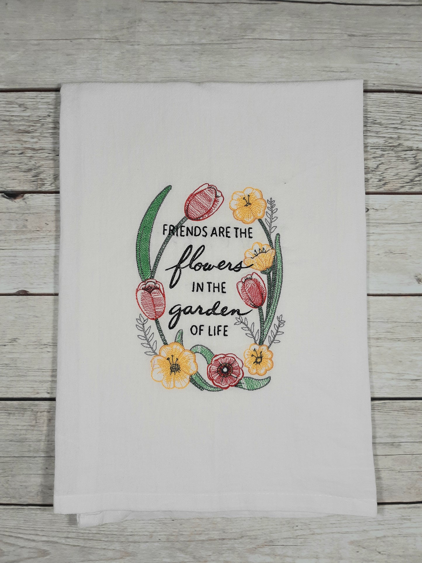 Embroidered Kitchen Towel, Flour Sack Towel, Pretty Dish Towel