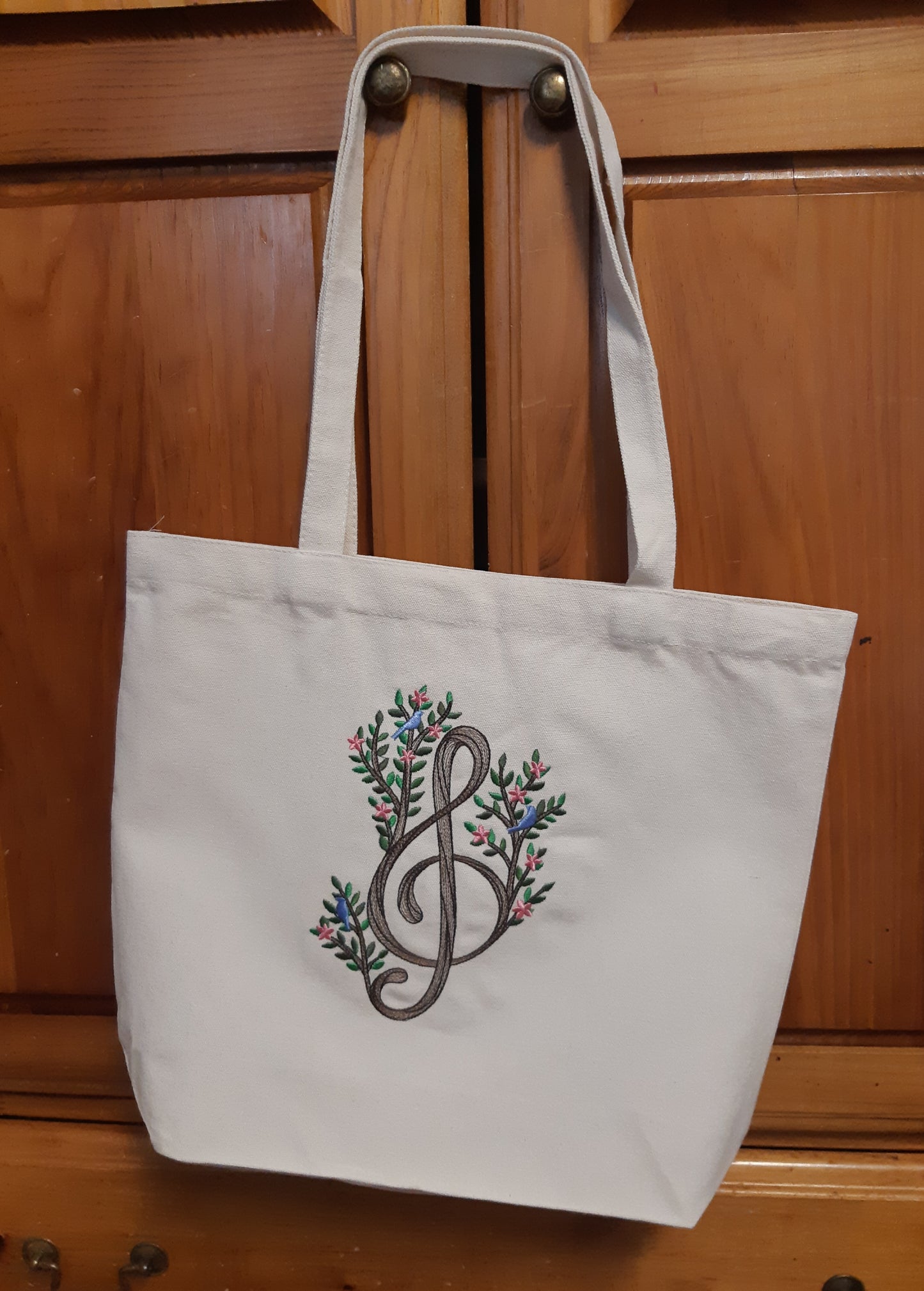 Embroidered Treble Clef Canvas Tote Bag