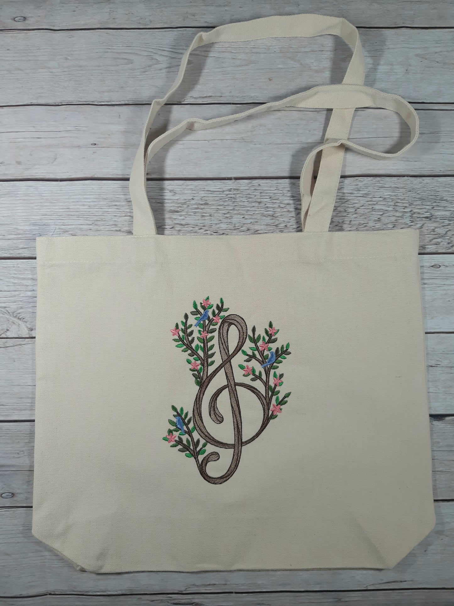 Embroidered Treble Clef Canvas Tote Bag