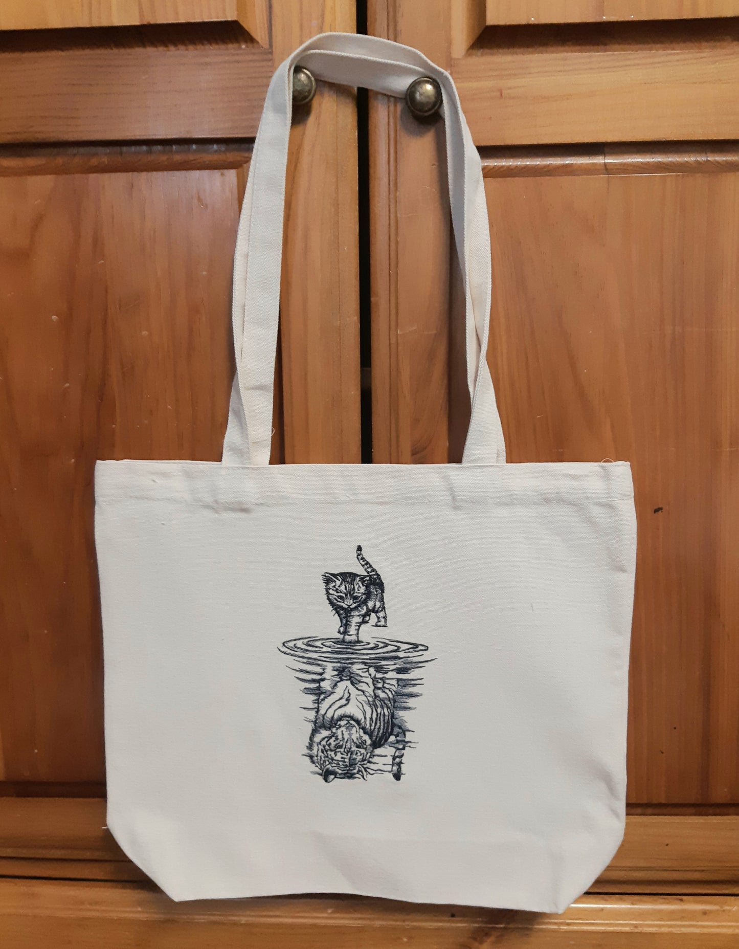 Kitten Reflection Embroidered Canvas Tote Bag