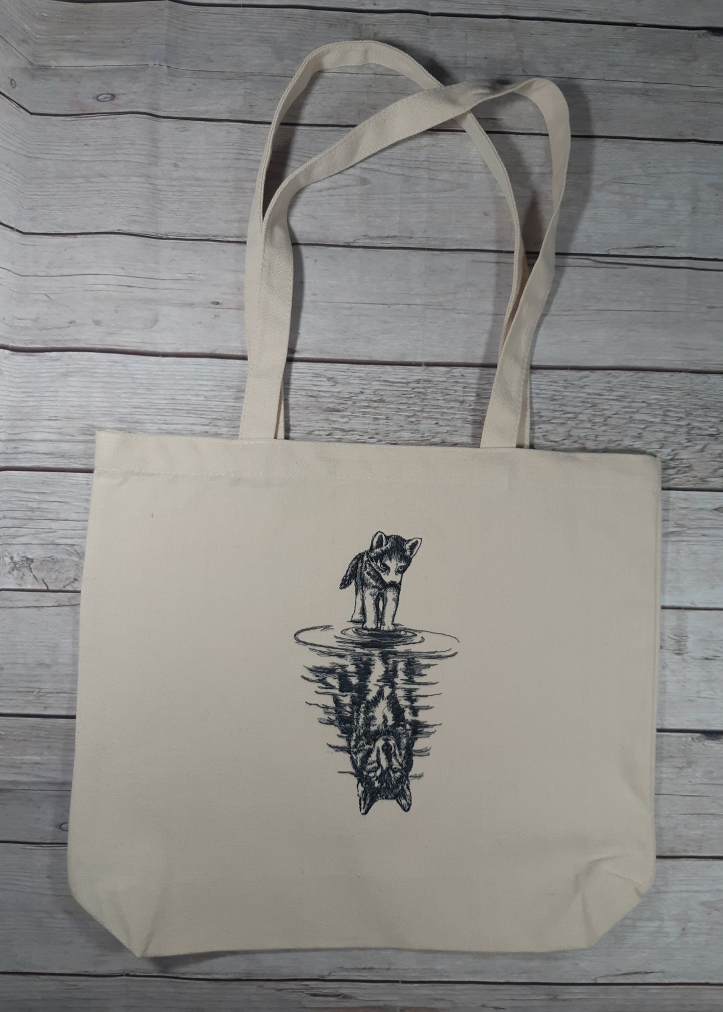 Dog Reflection Embroidered Canvas Tote Bag