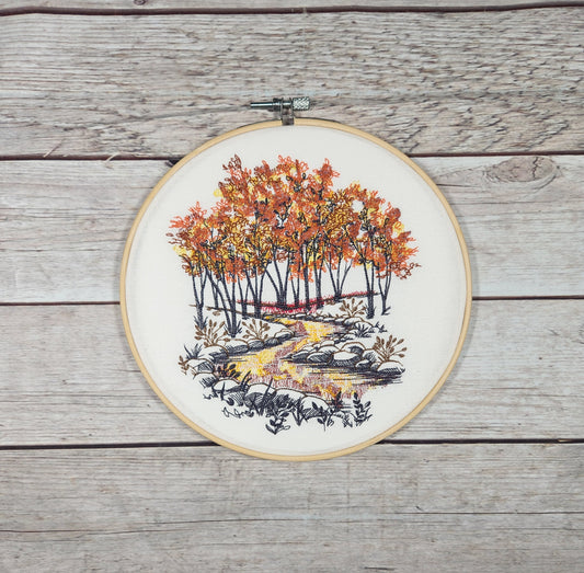 Fall Wall Art, 8 inch hoop Embroidery, Nature Hoop, Finished Embroidery, Autumn Wall Hoop