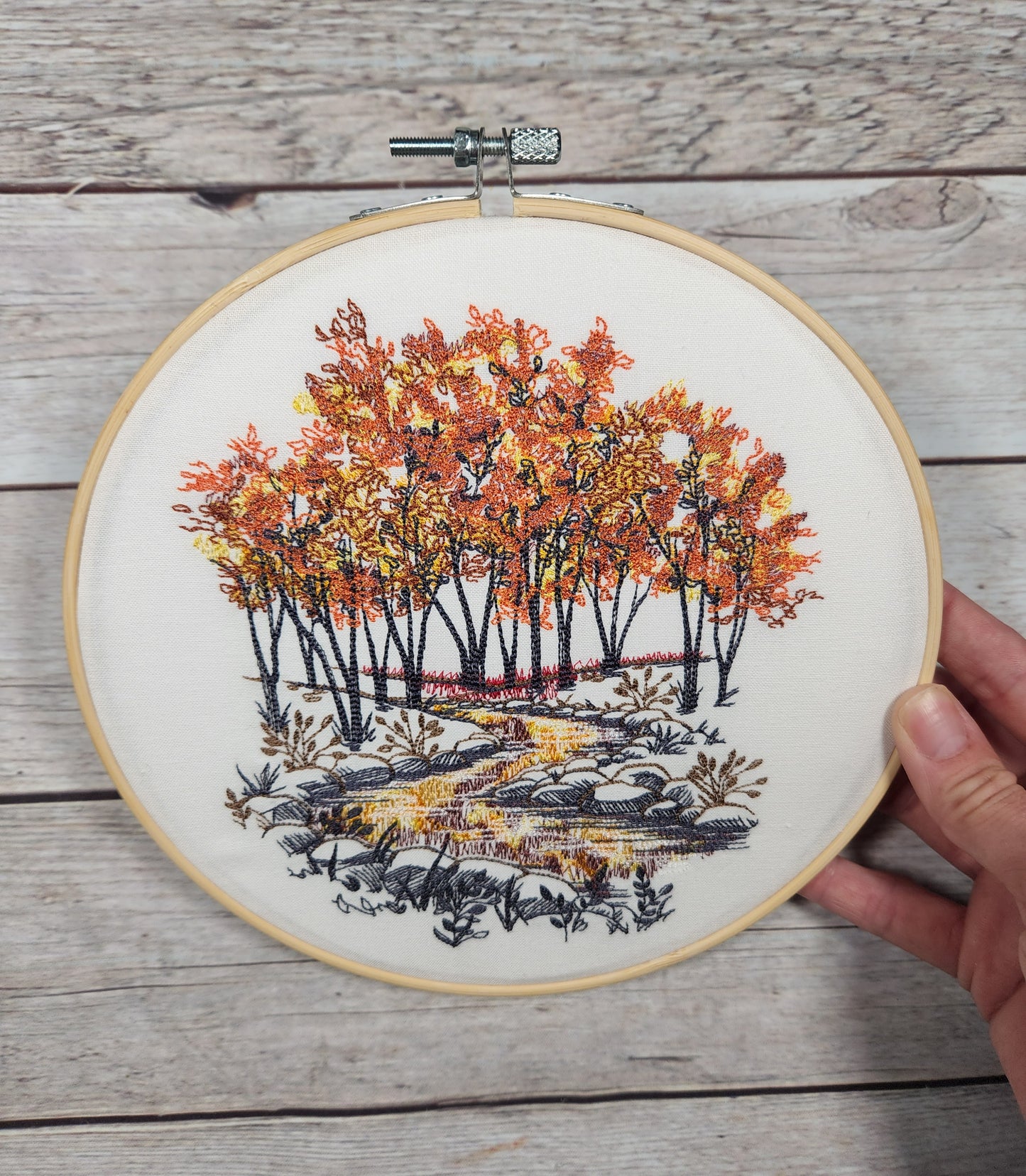 Fall Wall Art, 8 inch hoop Embroidery, Nature Hoop, Finished Embroidery, Autumn Wall Hoop