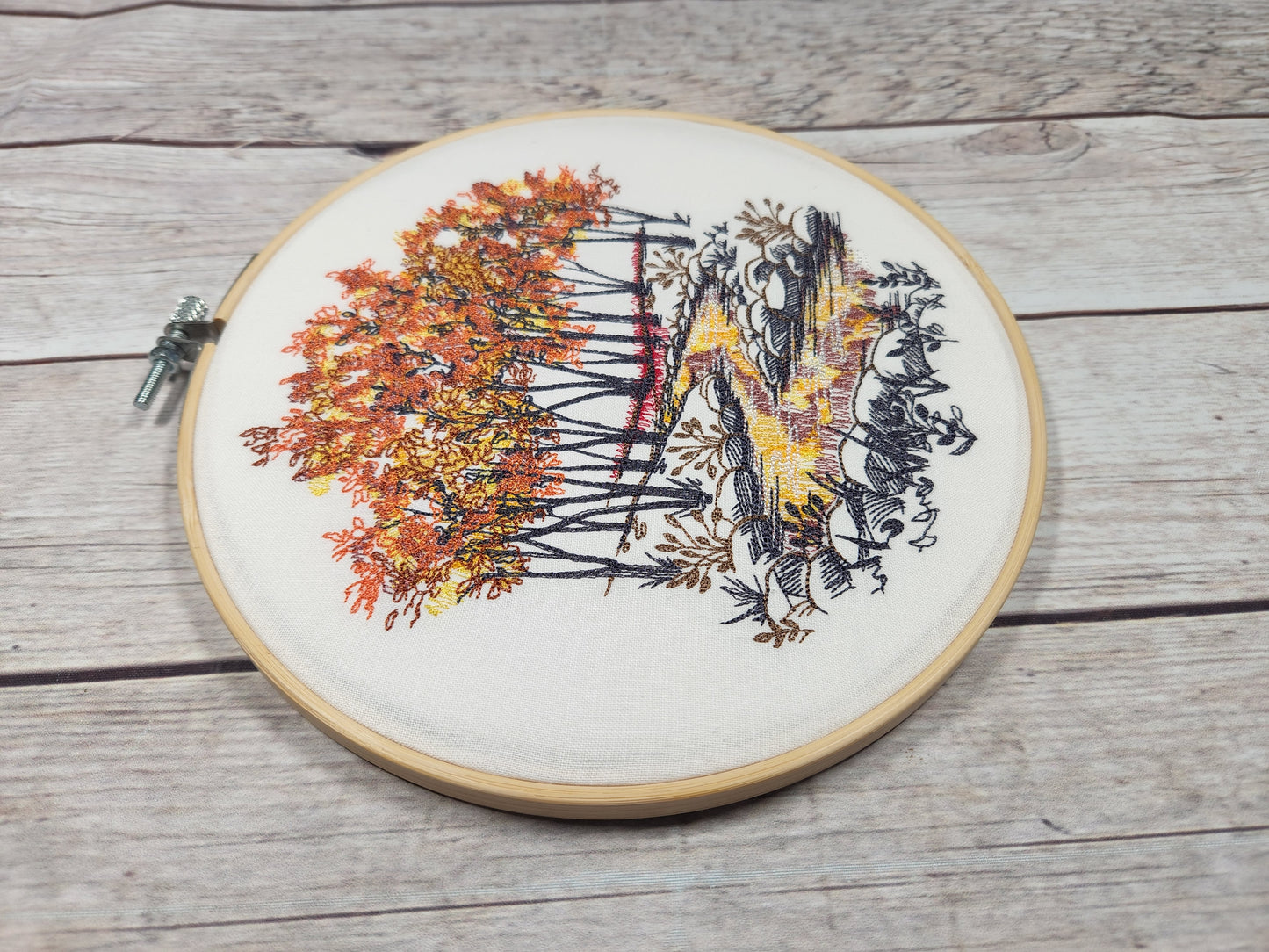 Fall Wall Art, 8 inch hoop Embroidery, Nature Hoop, Finished Embroidery, Autumn Wall Hoop