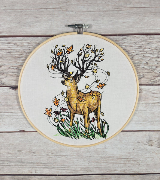 Finished Embroidery, Fall Wall Decor,  Deer Hoop Art, Embroidered hoop art, 8 inch hoop, Fall Decoration