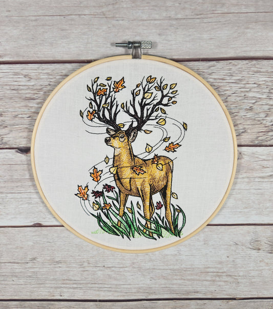Finished Embroidery, Fall Wall Decor, Deer Hoop Art, Embroidered hoop art, 8 inch hoop, Fall Decoration