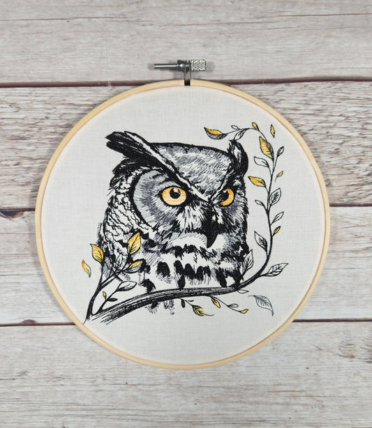 Ready To Hang, Fall Wall Decor, Finished Embroidery, Owl Hoop Art, Embroidered hoop art, 8 inch hoop