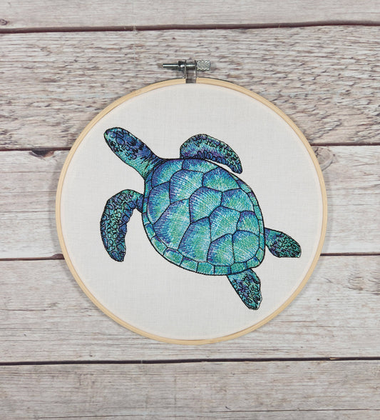 Ready To Hang, Sea Turtle Wall Decor, Finished Embroidery, Turtle Decor, Embroidered hoop art, 8 inch hoop
