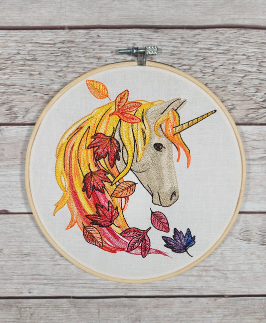 Ready To Hang, Unicorn Wall Decor, Finished Embroidery, Fall Decor, Embroidered hoop art, 8 inch hoop