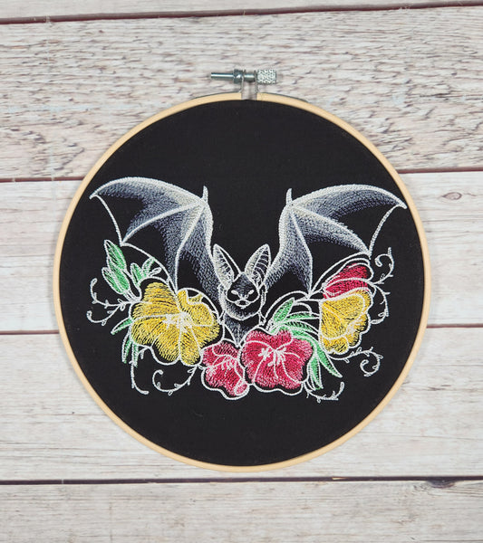 Finished Embroidery, Halloween Wall Decor, Embroidered hoop art, 8 inch hoop, Bat Wall Art