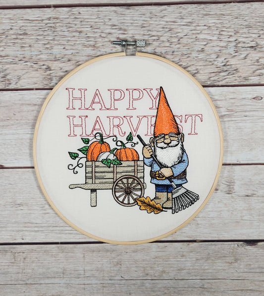 Finished Embroidery, Fall Decor, Embroidered hoop art, Gnome Wall Art