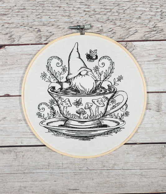 Finished Embroidery, Gnome Decor, Embroidered Wall Art, 8 inch Hoop, Gnome hoop art