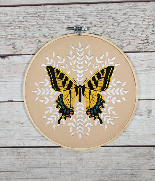 Finished Embroidery, Butterfly Wall Decor, Embroidered hoop art, 8 inch hoop, Butterfly Art