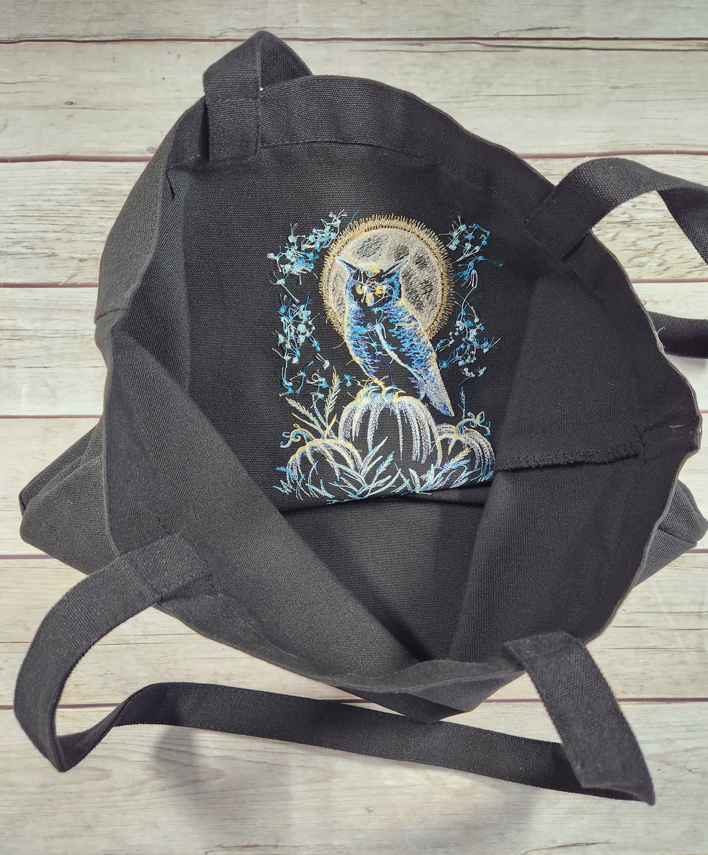 Owl Tote Bag, Fall Embroidered Canvas Bag,  Halloween Decor, Book Bag