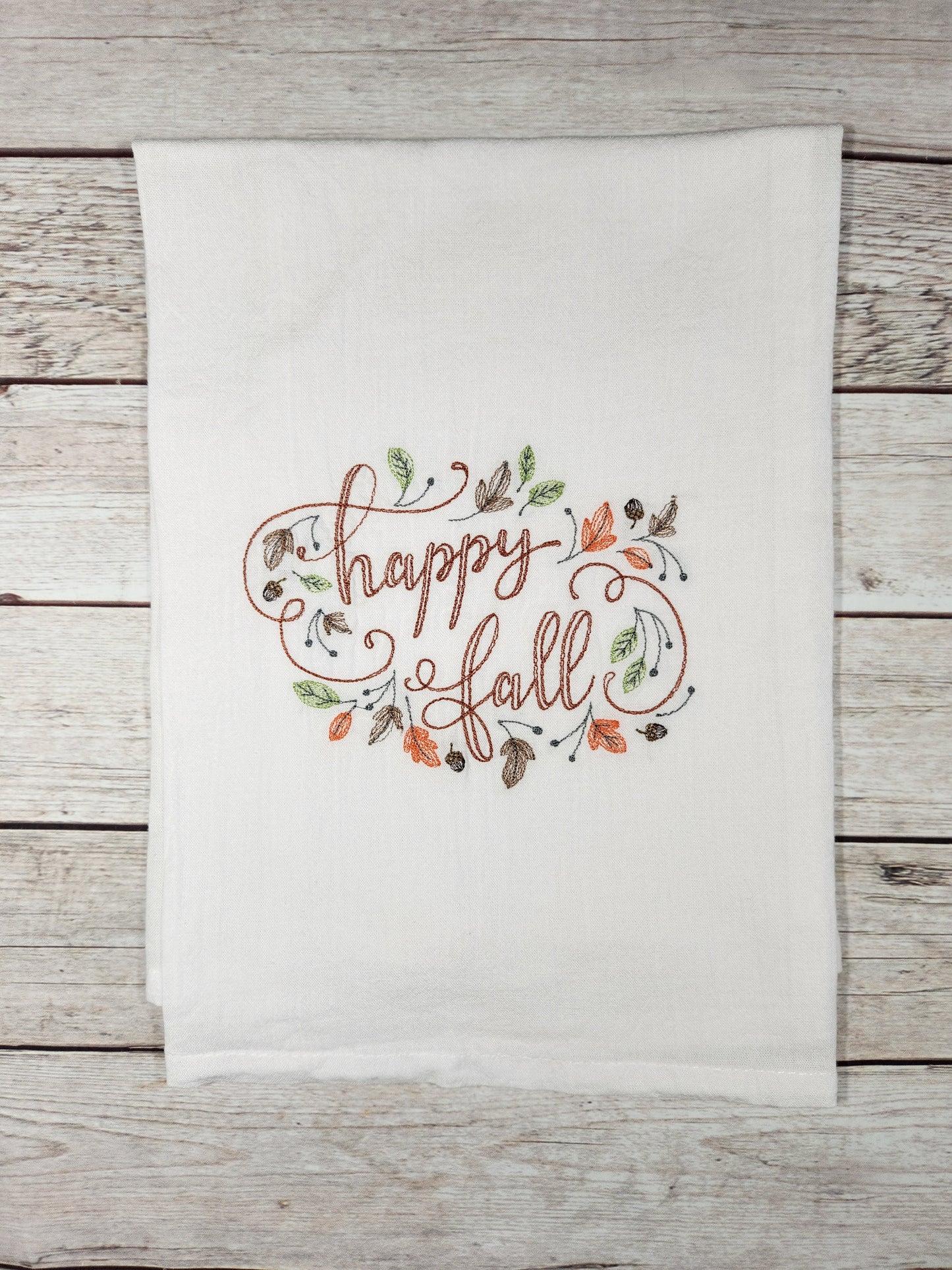 Fall Decor, Embroidered Kitchen Towel, Flour Sack Towel, Autumn Dish Towel