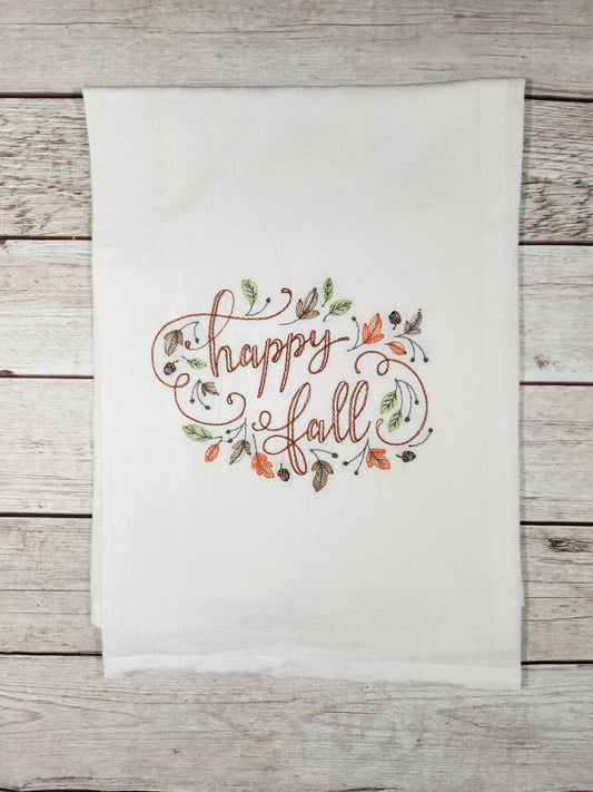 Fall Decor, Embroidered Kitchen Towel, Flour Sack Towel, Autumn Dish Towel