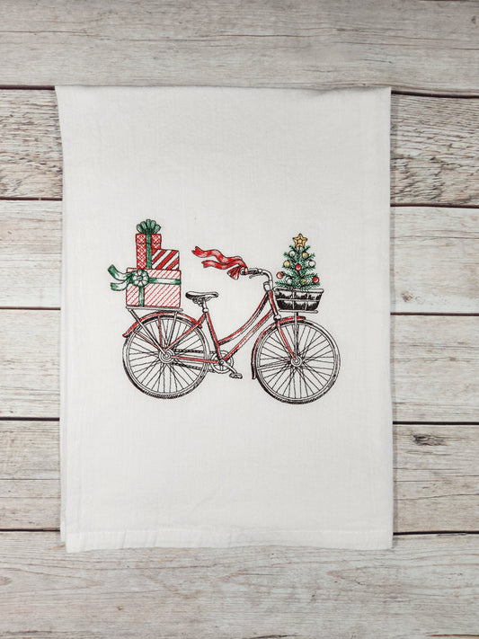 Pretty Christmas Dish Towel, Embroidered Dish Towel, Flour Sack Tea Towel, Kitchen Tea Towel