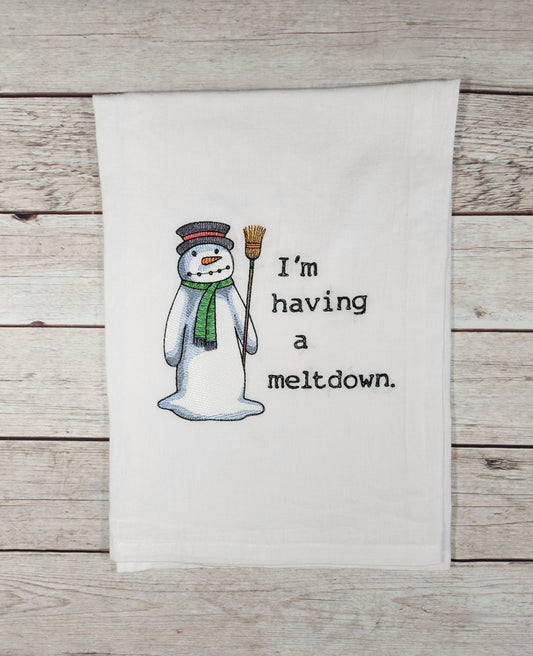 Funny Christmas Dish Towel, Embroidered Dish Towel, Flour Sack Tea Towel, Snowman Kitchen Tea Towel