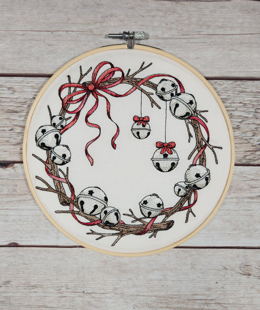 Christmas Wall Art, Ready to Hang, Embroidered Wall Art, 8 inch hoop Embroidery, Winter Decoration, Finished Embroidery