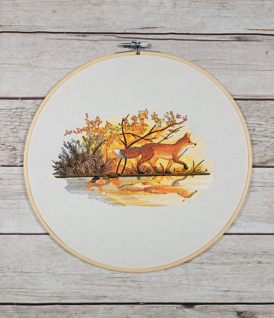 Finished Embroidery, Fall Wall Art, 10 inch Hoop, Embroidered Hoop Art, Fox Hoop, Fox Embroidery