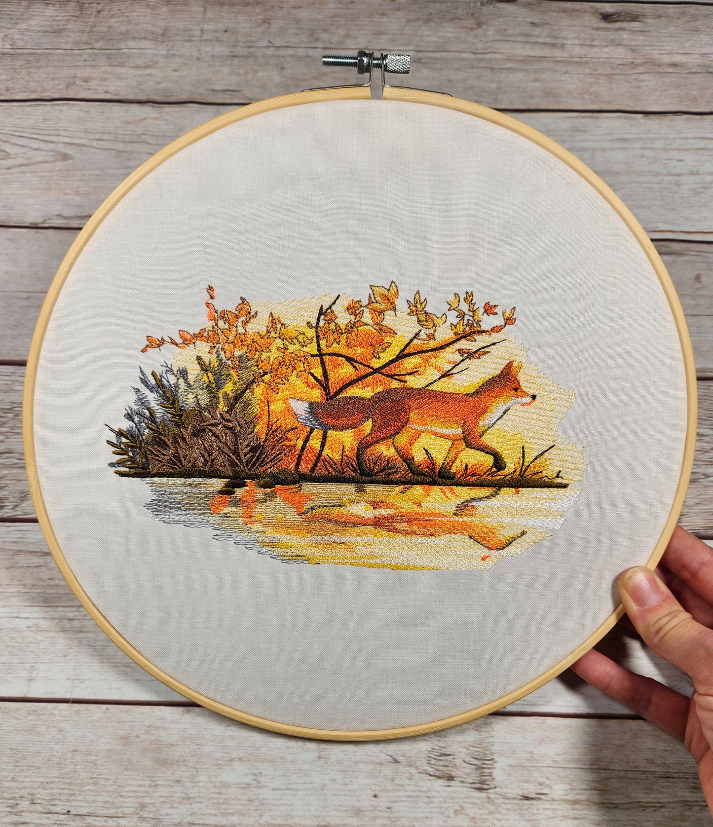 Finished Embroidery, Fall Wall Art, 10 inch Hoop, Embroidered Hoop Art, Fox Hoop, Fox Embroidery