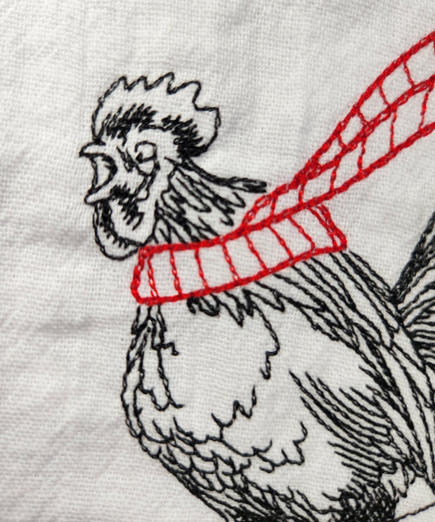 Christmas Chicken Tea Towel, Embroidered Chicken Flour Sack Towel, Chicken Decor