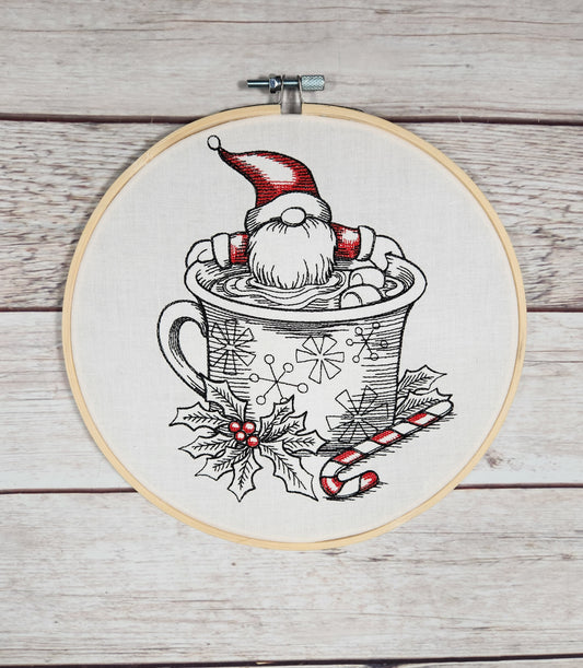 Christmas Wall Art, Christmas Gnome, Ready to Hang, Embroidered Wall Art, 8 inch hoop Embroidery, Winter Decoration, Finished Embroidery