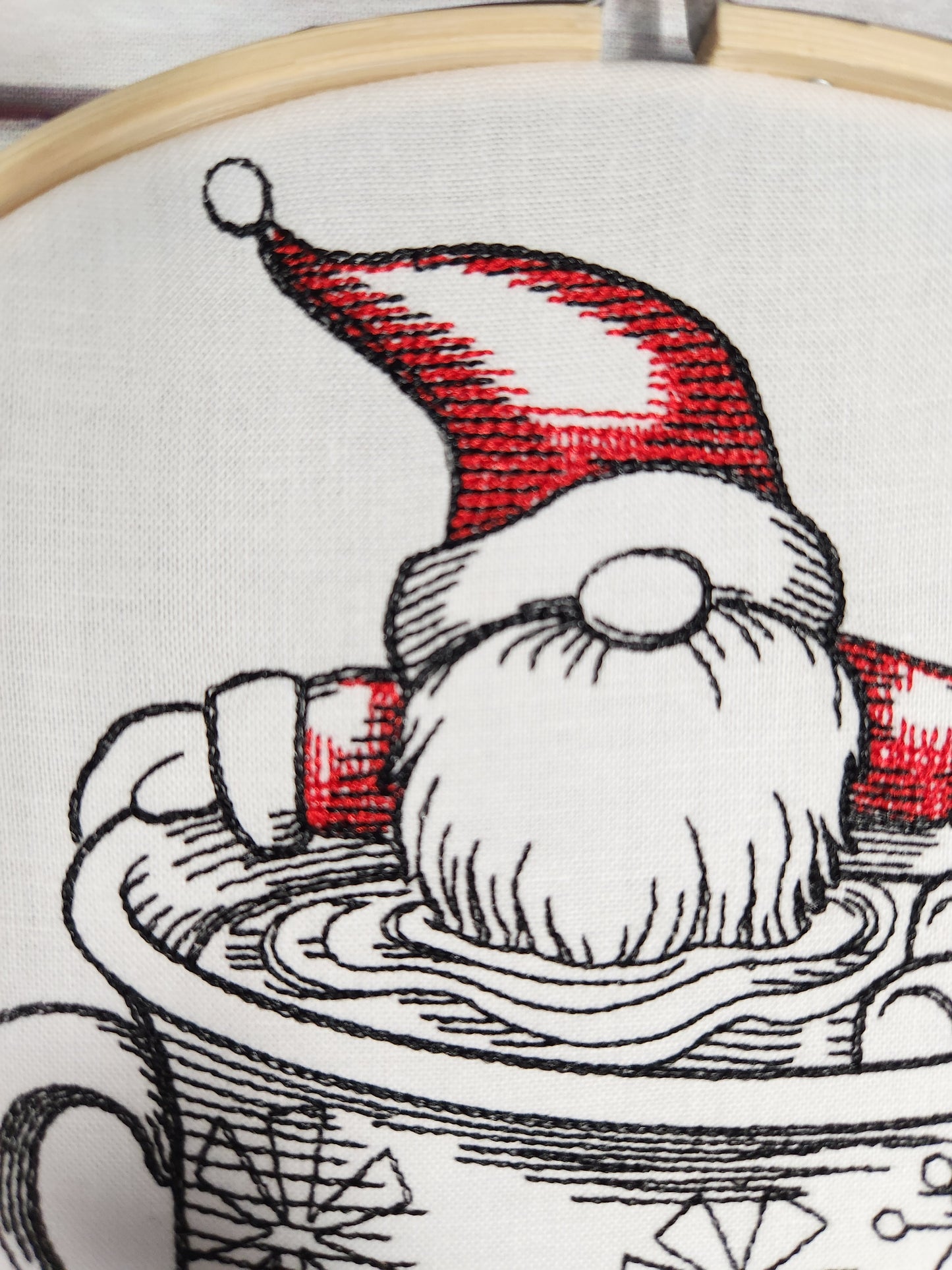 Christmas Wall Art, Christmas Gnome, Ready to Hang, Embroidered Wall Art, 8 inch hoop Embroidery, Winter Decoration, Finished Embroidery