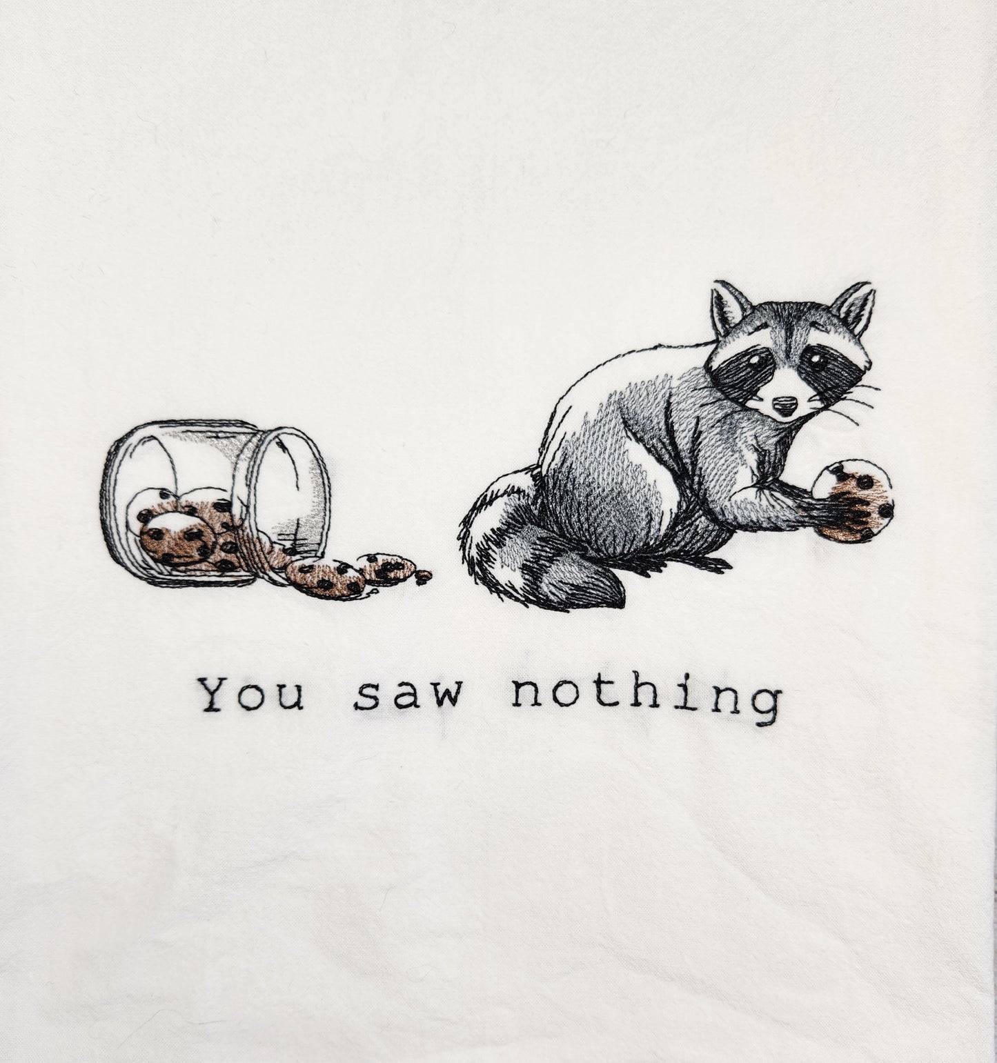 Funny Raccoon Tea Towel, Embroidered Flour Sack Towel